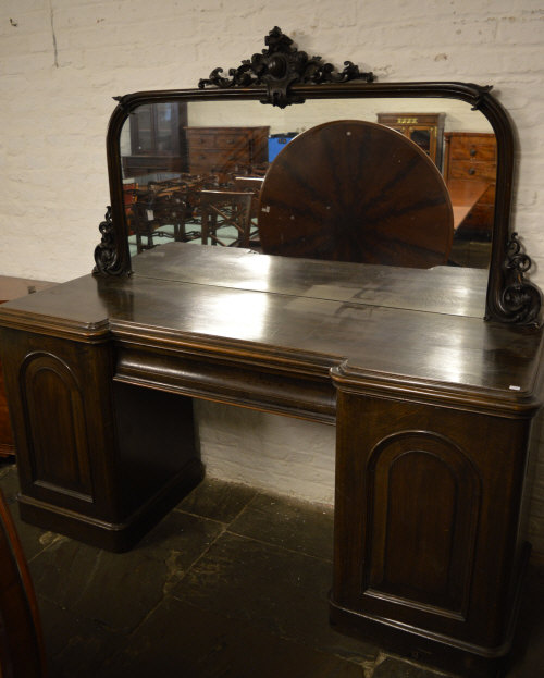 Large Victorian stained oak mirror back