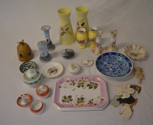 Various ceramics including candlesticks,