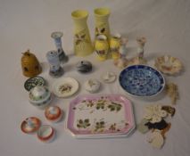 Various ceramics including candlesticks,