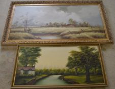 2 framed oil on canvas pictures of lands