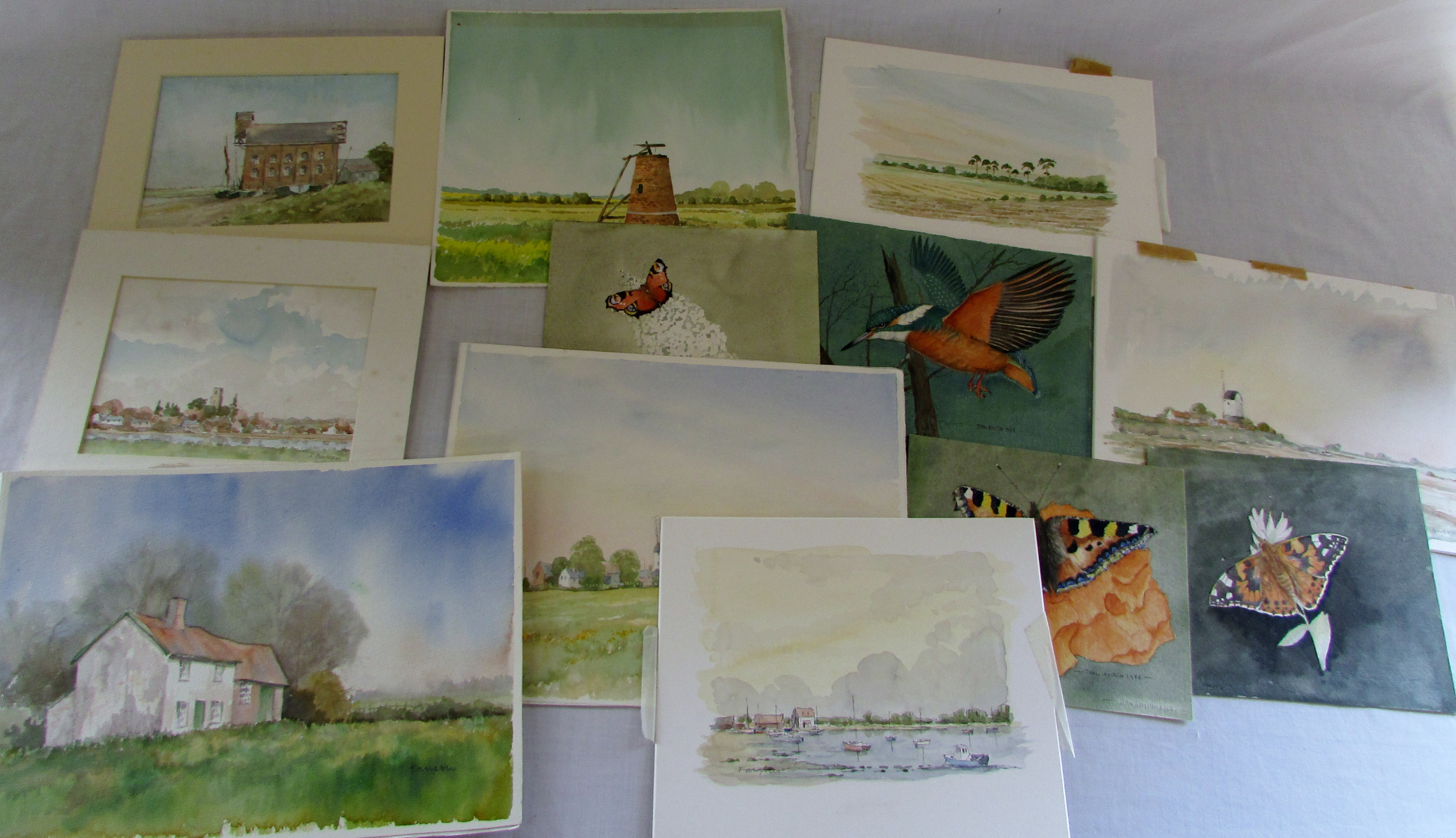 Collection of unframed watercolours with - Image 3 of 5
