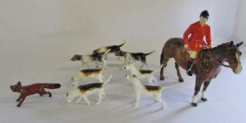 Beswick Huntsman (one leg af), 4 hounds
