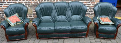 Green leather 3 piece suite