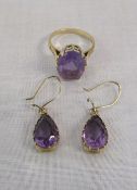 Pair of 9ct gold amethyst drop earrings