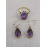 Pair of 9ct gold amethyst drop earrings