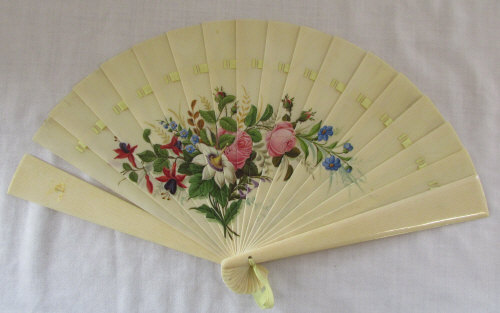 Early 20th century ivory fan with hand p