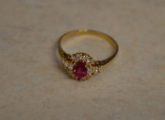 18ct gold ruby & diamond ring, Ring Size