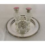 Silver plated tray & 3 hallmarked silver