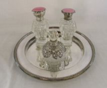 Silver plated tray & 3 hallmarked silver
