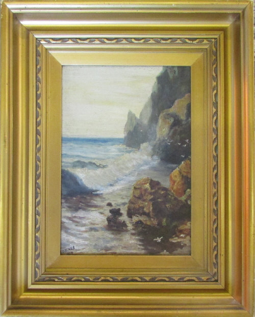 Oil on canvas of a coastal scene signatu