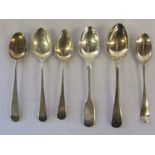 6 assorted silver teaspoons inc London 1