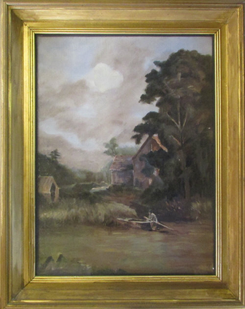 Oil on canvas of a landscape with water