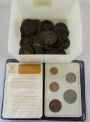 Assorted old pennies and Britain's first