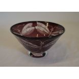 Small glass bowl cased in purple & engra