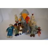 Various soft toys including Wombles