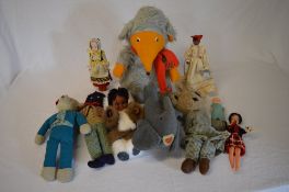 Various soft toys including Wombles