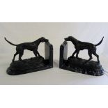 Pair of bronze and marble hunting dog bo