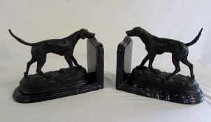 Pair of bronze and marble hunting dog bo