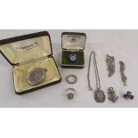 Assorted silver jewellery inc rings, fob