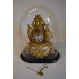 French gilt figural clock under dome