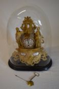 French gilt figural clock under dome