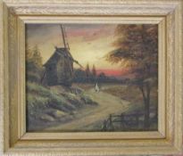 Oil on board of a Dutch windmill scene 3