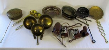 Assorted brassware & 2 cameras (Optima I
