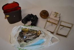 Boots binoculars, brass photo frames (no