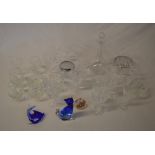 Glassware including crystal and blue gla