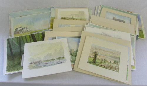 Collection of unframed watercolours with