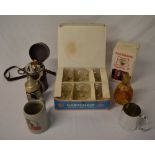 Various drinking items including boxed B