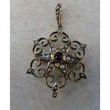 9ct gold garnet and seed pearl pendant/b