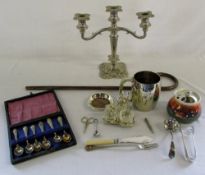 Selection of silver plate inc candelabra