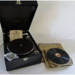 Columbia wind-up gramophone with records