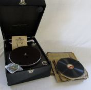 Columbia wind-up gramophone with records