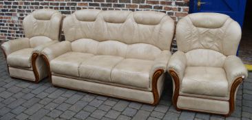 Tan leather sofa & 2 matching armchairs