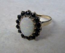 9ct gold opal and sapphire ring size O