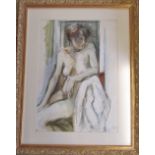 Mixed media of a seated nude signed by L