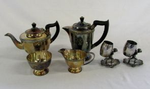 Silver plate tea set & pair of cherub sp