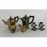 Silver plate tea set & pair of cherub sp