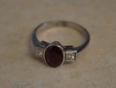 Tested as 18ct white gold ruby & diamond