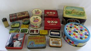 Box of vintage tins inc Oxo and Quality