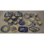 Various blue and white ceramics includin