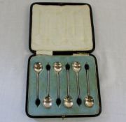 Cased set of silver coffee bean spoons S