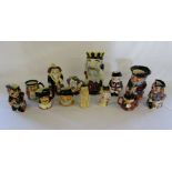 Assorted Shorter character/toby jugs inc