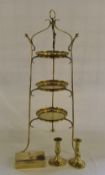 Pair of brass candlesticks, cigarette bo