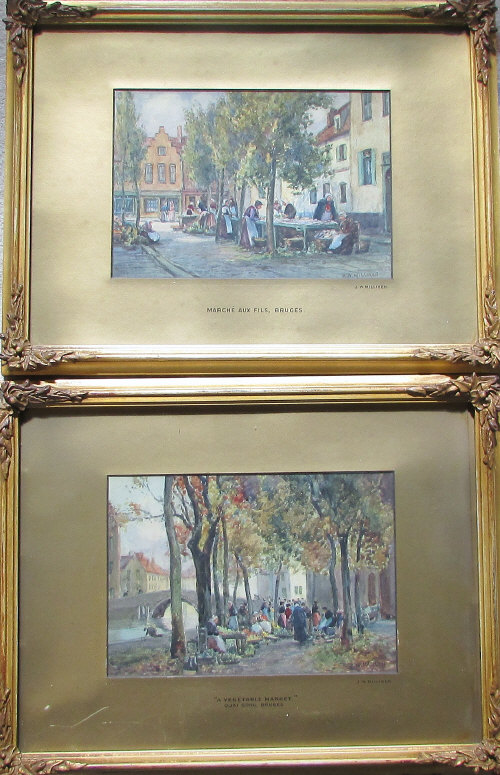 Pair of J W Milliken watercolours of Bru