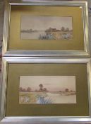 Pair of framed riverside watercolours by