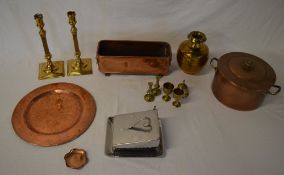 Copper & brass including candlesticks, t