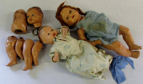 3 1930s dolls inc Plastox (af)